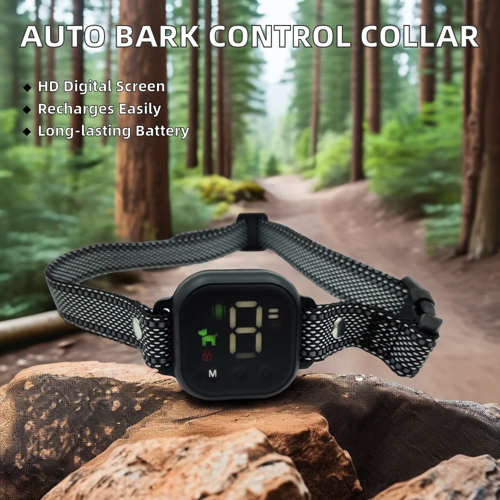 LED Touch Screen Anti-Bark Collar Rechargeable Sound Sensor Vibration Device for Dogs and Cats Plastic Material