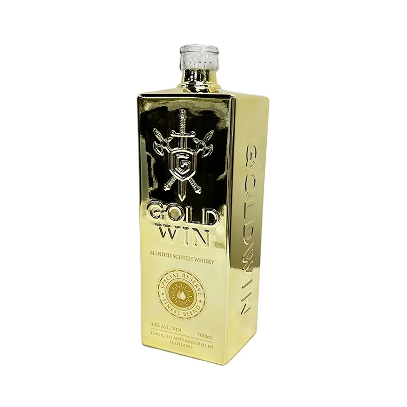 Wholesale High Quality Customized 700ml Empty Gold Sliver Spirits Whisky Glass Bottle