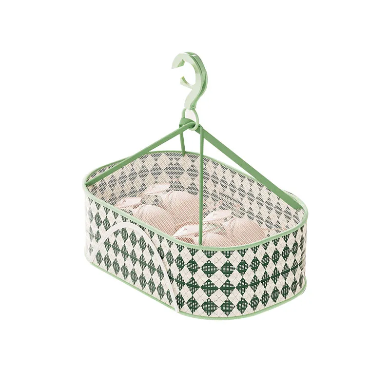Double-Tiered Metal and Fabric Laundry Basket Standing round Hanging Drying Net for Clothes Foldable and Durable