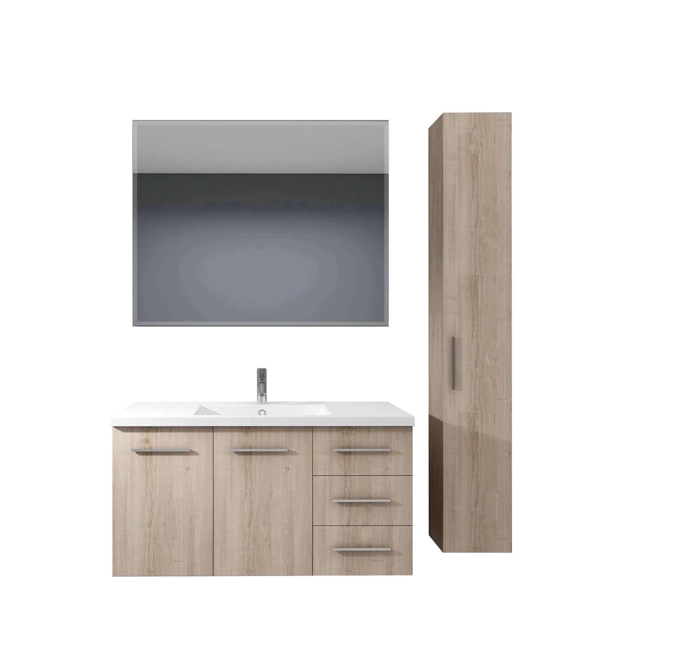 
Modern furniture wall mounted 100cm single sink bathroom furniture set with side cabinet 
