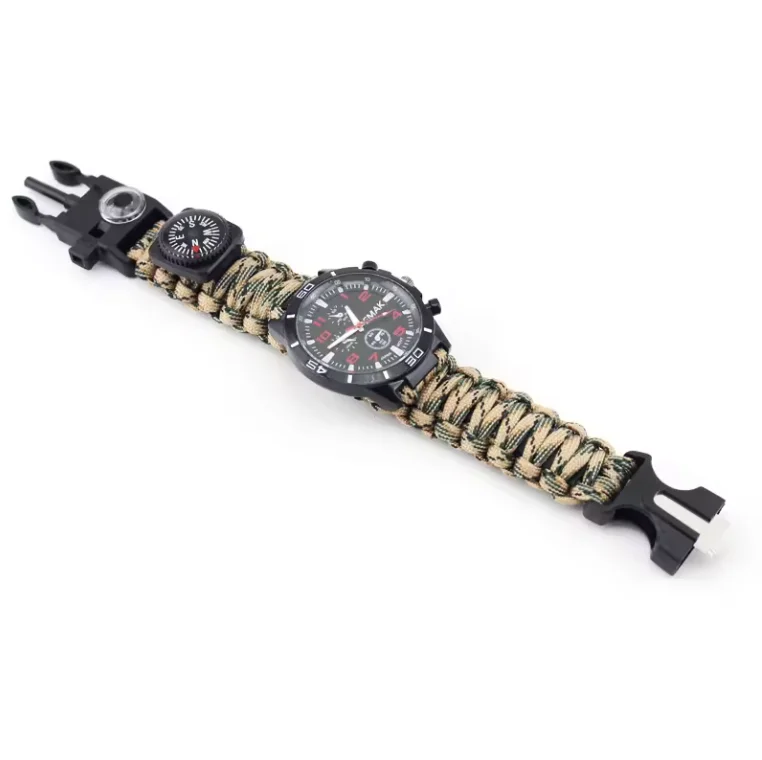1-6 Outdoor Tactical Survival Multifunctional Hand Woven Paracord Compass Watch
