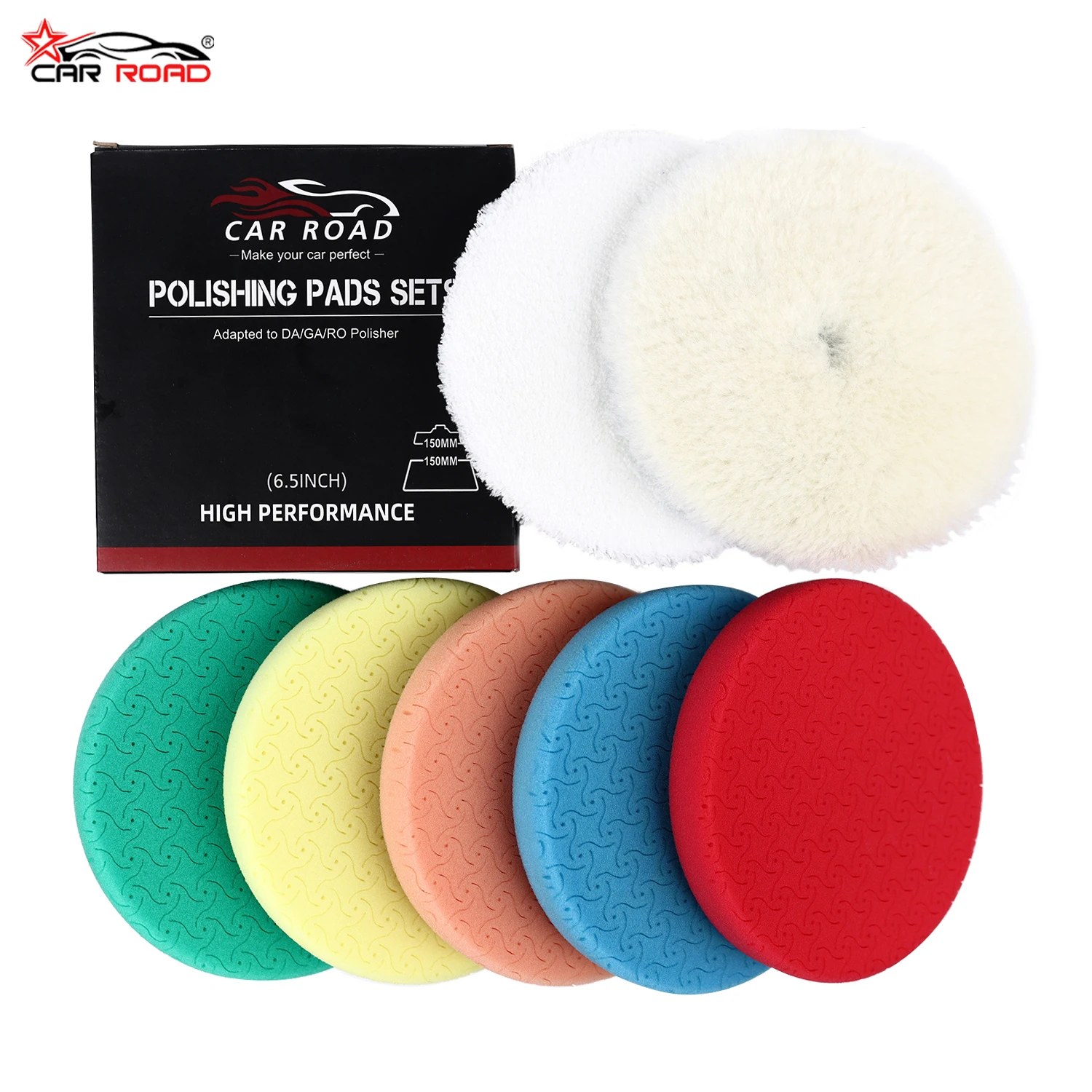 CARROAD Buffing Polishing Pads 7 Inch, 7PCs Face for 180mm Backing Plate Sponge Wool Microfiber Pads Kit for Car Buffer Polisher