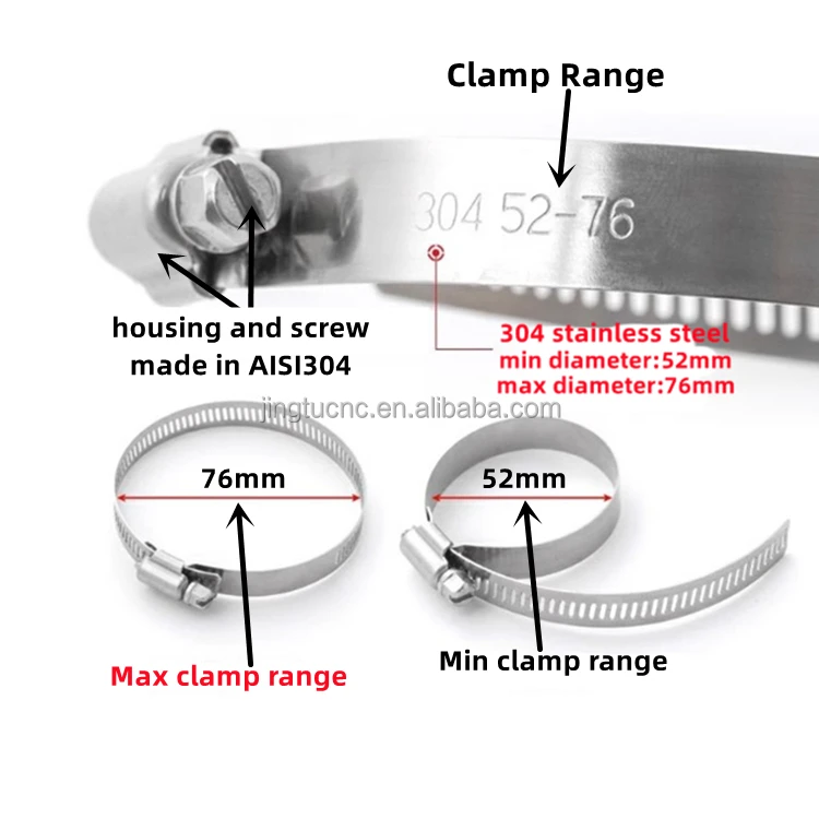 12mm Width SS 304 Stainless Steel American Hose Clip Screw Drive Worm Gear Hose Clamp for 1/4 to 12 Inch Automotive Pipe Tubing
