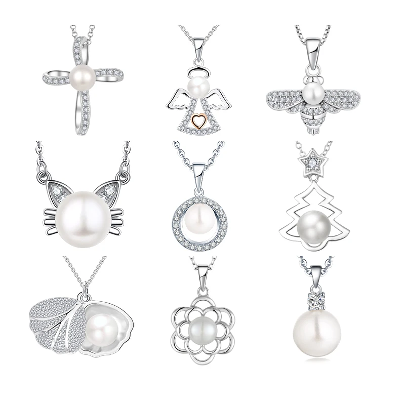 Elegant Women 925 Sterling Silver Shell Pendant Clavicle Chain Freshwater Pearl Choker Necklace