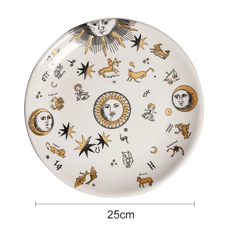 ZC European style Italian sun decorated bone china plate ceramic art modern personalized dinnerware sets