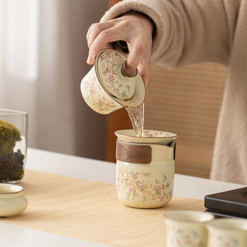 Traditional Chinese Wisteria Flower Ru Kiln Kung Fu Tea Set Ceramic Home Living Room Office Bowl Teapot with Gift Box Wholesale