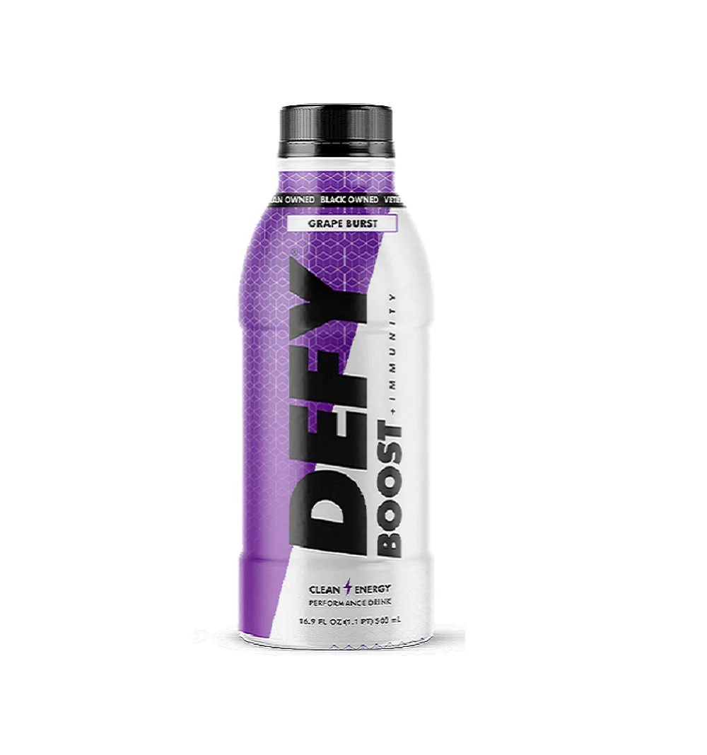 DEFY Boost Gluten Free Grape Burst Energy Drink 6 PK. 16.9 oz Bottle. No Artificial Coloring. Based in USA.