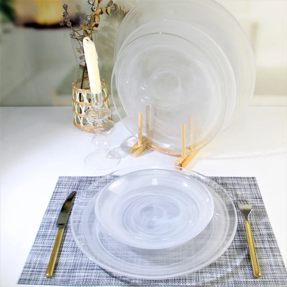 custom clear crystal glass plate glass serving dish tableware