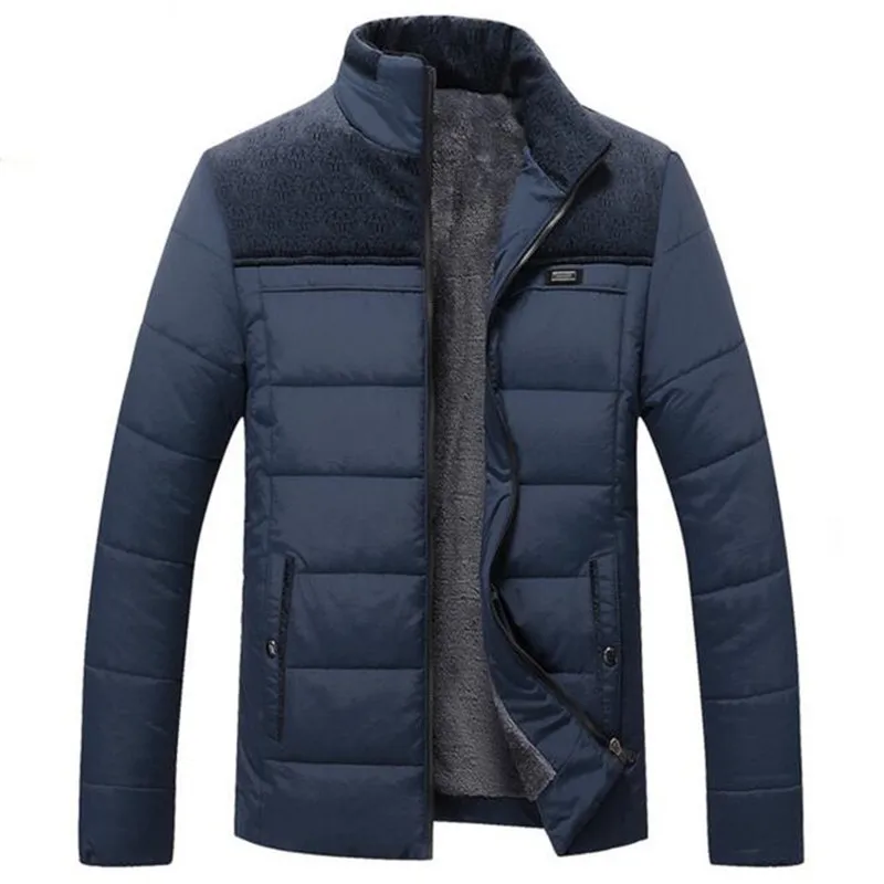 
Men Winter Jacket New Plus Cashmere Male Stand Collar Business Coat Keep Warm Thick Splice Cotton clothing 