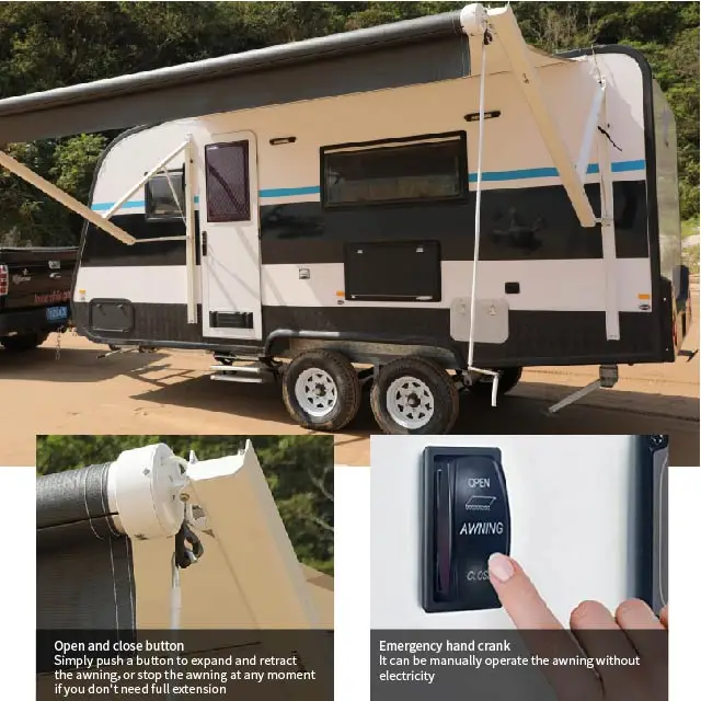Awnlux Motorized Electric Roll Out Motorhome Trailer RV Caravan Camper Van Side Awning with LED Strip