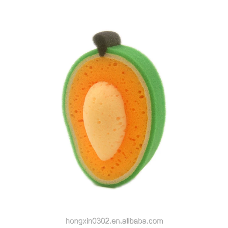 OEM Cartoon Cute Fruit Shape Printed Baby Bath Sponge Wholesale Bath Puff Sponge Shower