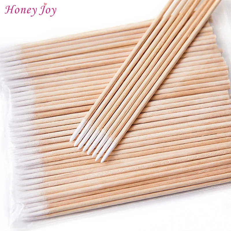 Good Selling 300Pcs/Pack Short Wood Handle Makeup Cotton Tip Small Pointed Tip Head Cotton Swab