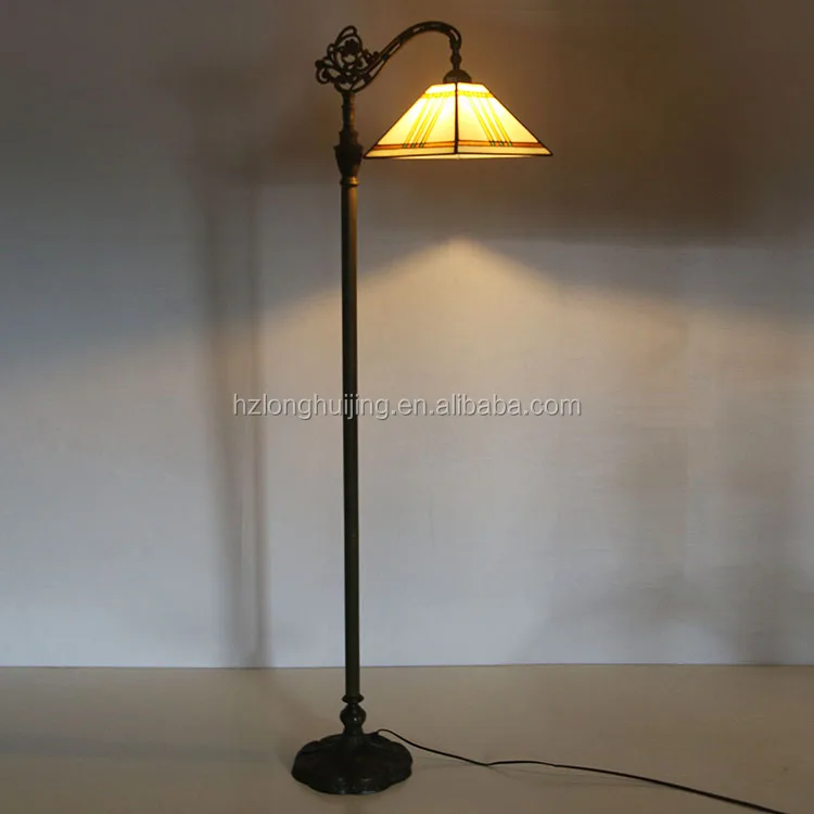 LongHuiJing 12Inch Yellow Tiffany Style Reading Lamp Square Stained Glass Lampshade Floor Lamps
