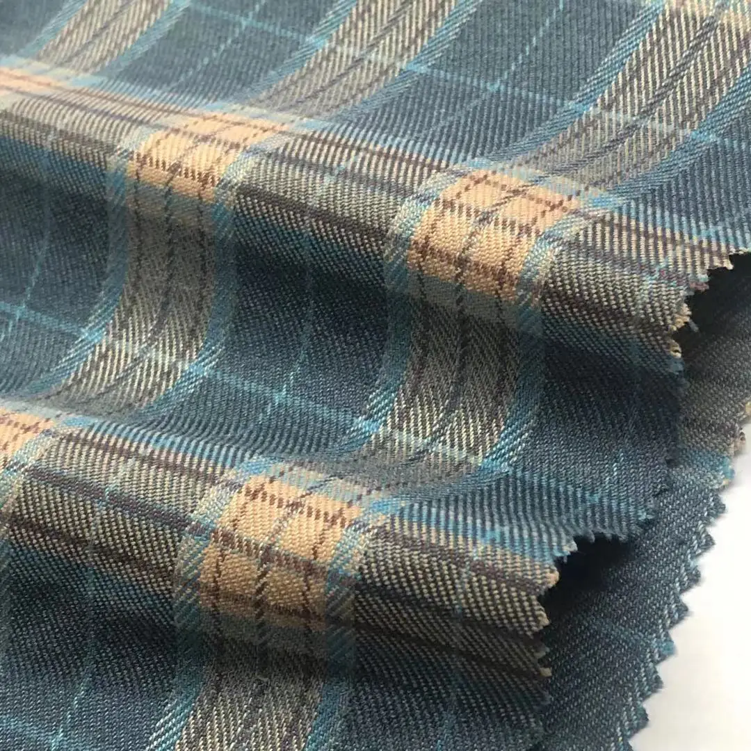 All season 2%spandex  98%polyester  plaid  lightweight blue check spandex suit fabric