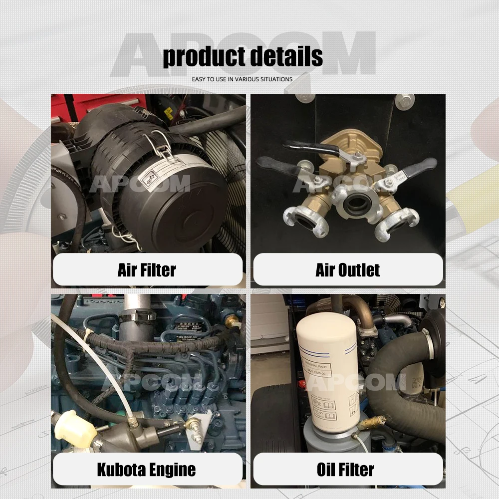 LUY050-7 Original Host Altas Copco Kubota 185cfm 185 cfm diesel engine air compressors suppliers