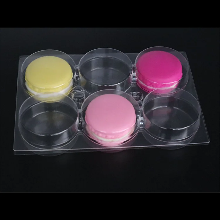 Customized 6 cells Clear Blister Box For Plastic Macarons Clamshell Packaging