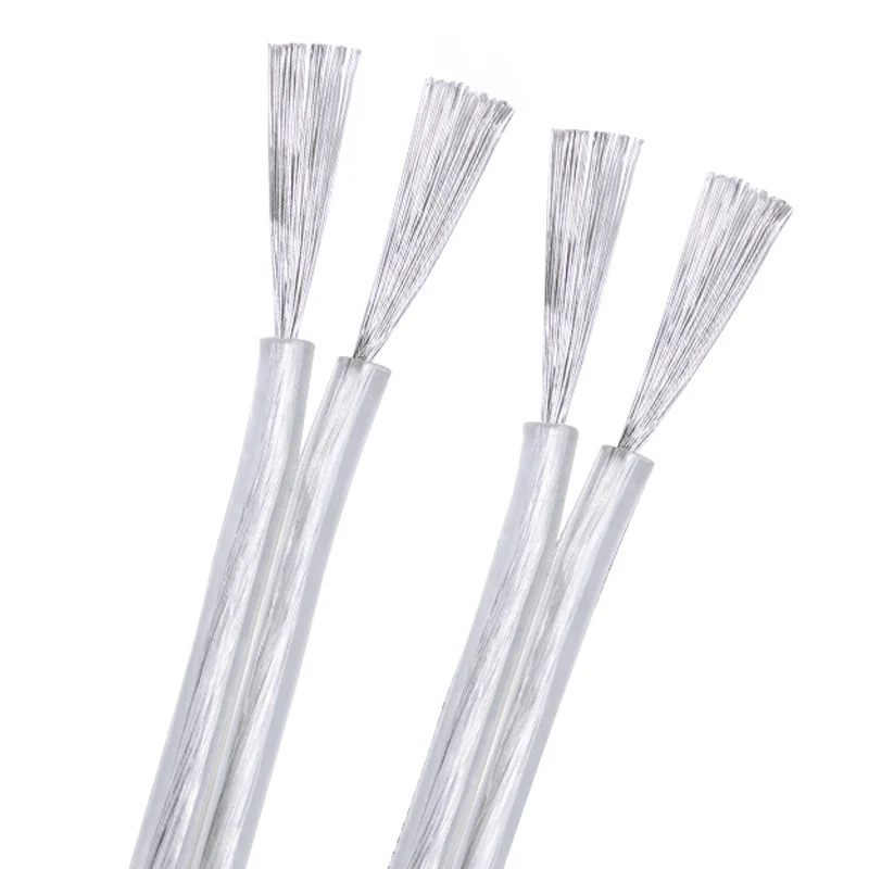 AWM Flat UL2468 22AWG 2 Core PVC Bare Copper Insulation Flat Ribbon White Black Red Black Transparent Speaker Wire Cable
