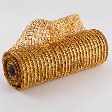 10Inch by 30Feet Decor Mesh Ribbon with Metallic Foil Poly Decor Mesh Wreath Supplies Ribbon Mesh Roll for Craft