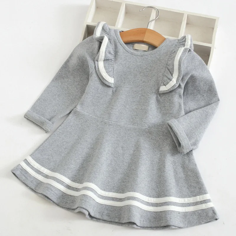 wholesale spring autumn striped casual o-neck A-line hem long sleeve girl dress