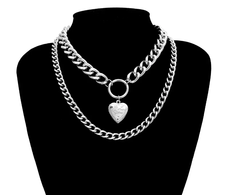
XG1037 Simple chain pattern can open pendant collar act the role ofexaggerated thick chain heart - shaped multi-layer necklace 