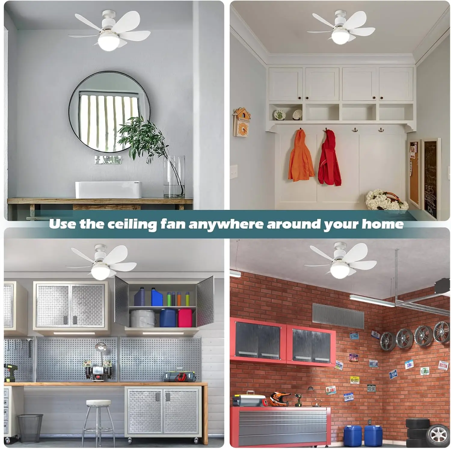 Ceiling Fan with Light Modern Screw in Light Switch with Fan Control 6 Blades & 3 Speeds Dimmable Small Socket Fan 2 In 1 Light