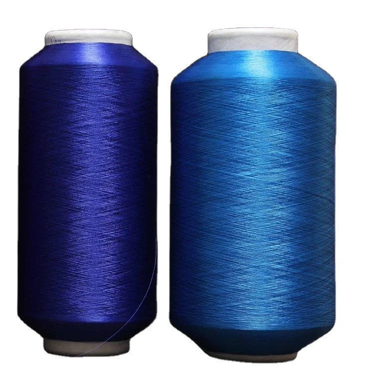 Recycled DTY 150D/48F HIM dope dyed eco natural color polyester yarn with GRS OEKO certificate for Denim knitting fabric