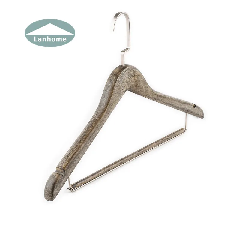 Wholesale Premium Vintage Color Solid Wooden Suit Hangers Machine With Adjustable Metal Clips