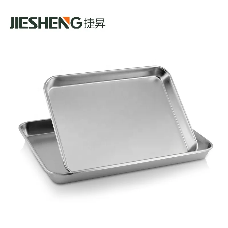 High Quality Rectangle Metal Food Tray Thick Buffet Serving Silver Stainless Steel Trays