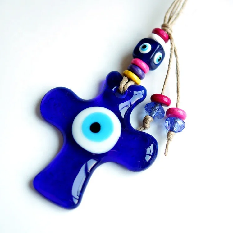 
Lucky Charm Hanging Pendants Blessing Protection Car Key Ring Cross Turkish Blue Eye Keychain 