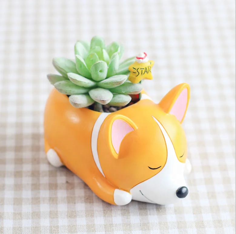 Wholesale Resin flower pot cute dogs Corgi Huskie Teddy Labrador resin succulent pot vase plant pots for table garden decoration
