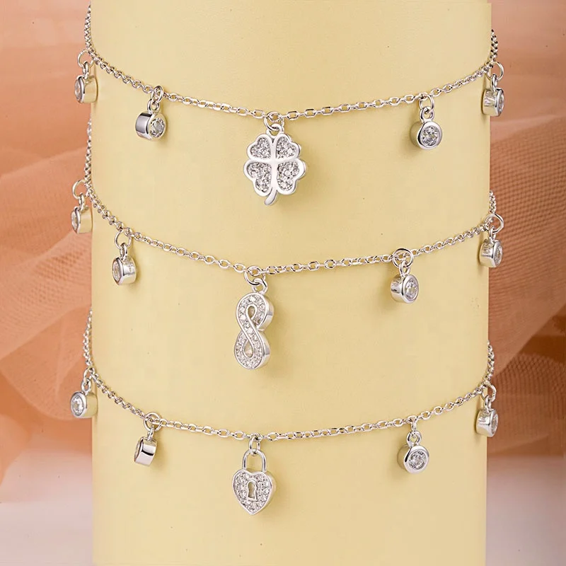 wholesale fashion 925 sterling silver fine jewelry leg chain crystal butterfly anklets for women