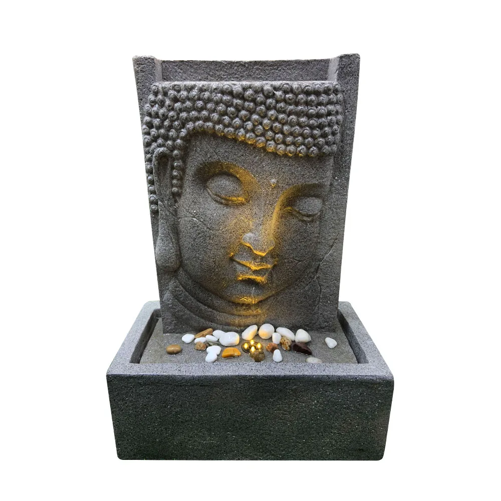 Religion Buddha Face Decoration outdoor water fountain garden Water Fall Fountain With LED Light