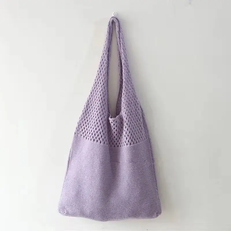 B389 Every Day Knitted Textured Bag Handmade Knit Tote Bag Crochet Shoulder Bag