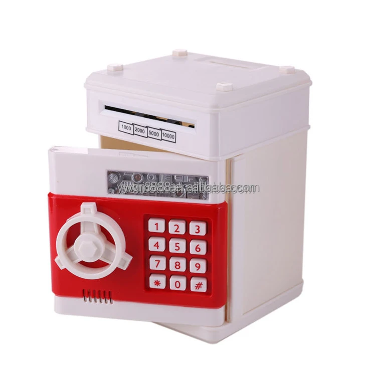 High quality plastic pink money box with password save paper money and coin mini electric ATM piggy bank for kids