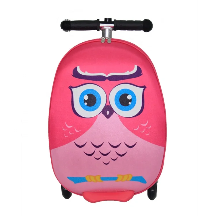 Hot sale costom design 3D trolley children luggage scooter airport kids travel trolley luggage bag with scooter