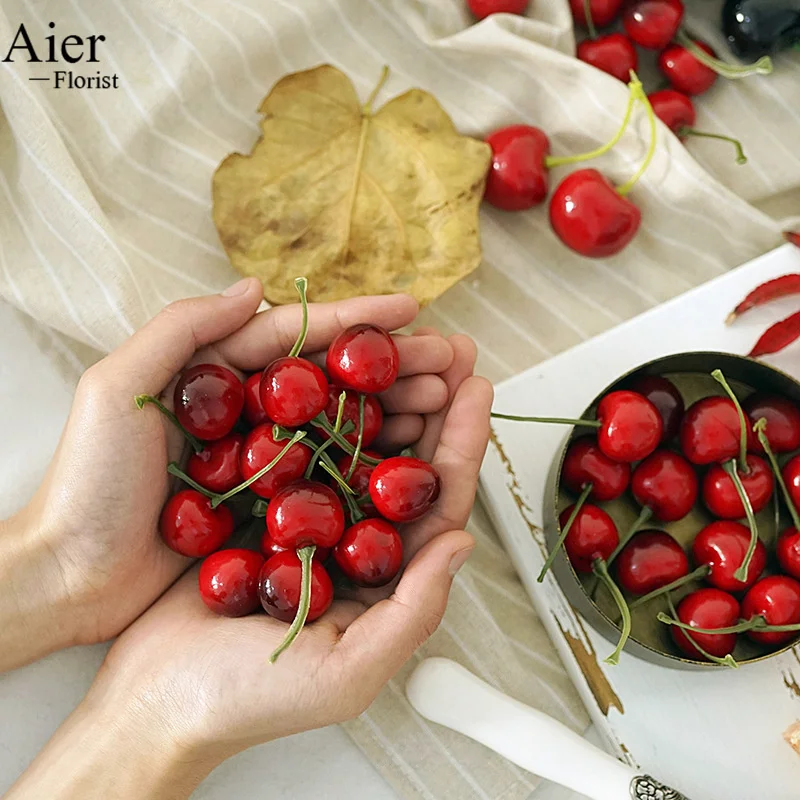 Aierflorist 3D Red Cherry Foam Decoration Perfect Artificial Cherry for Christmas Home Decoration and Window Displays