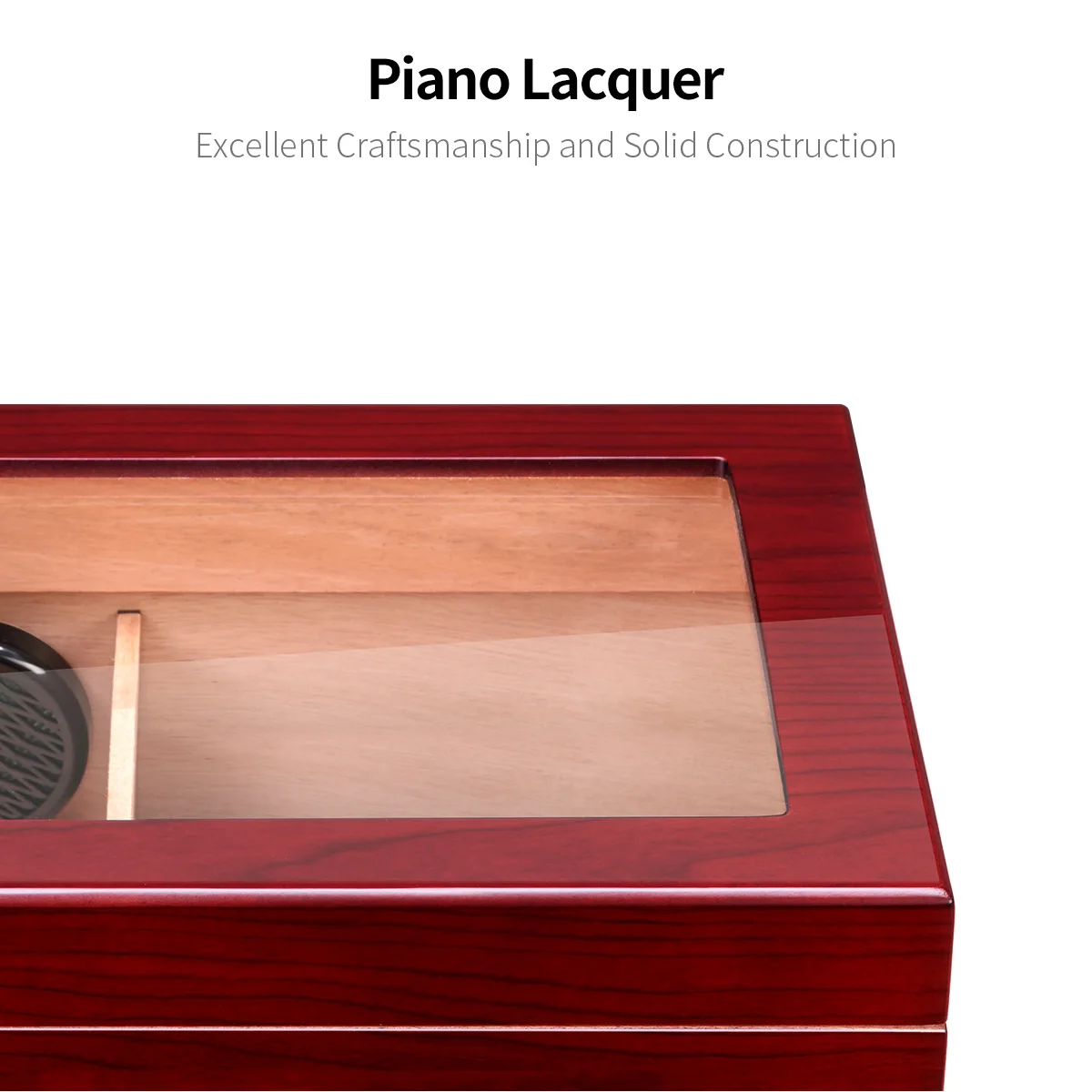CIGARLOONG Cedar Wood Humidor with Built-in Hygrometer Box Humidifier, Piano Lacquer Cigar Humidor