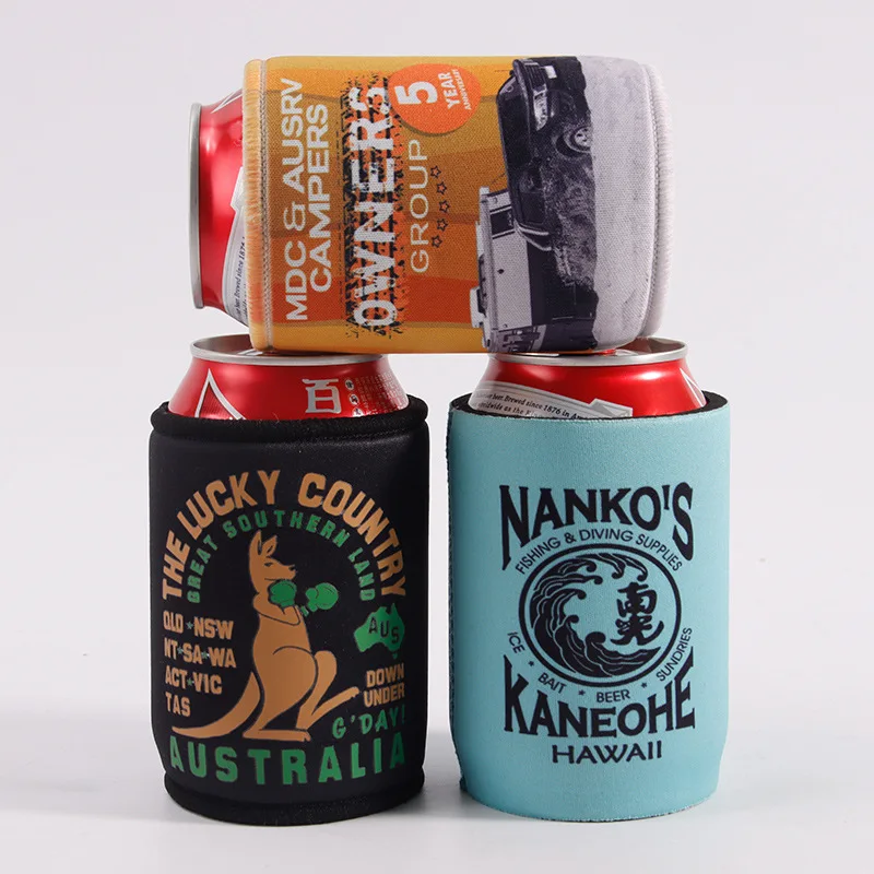 Customized logo pattern diving material beer coffee folding cup cover can insulation cover 12oz beverage cola bottle cover