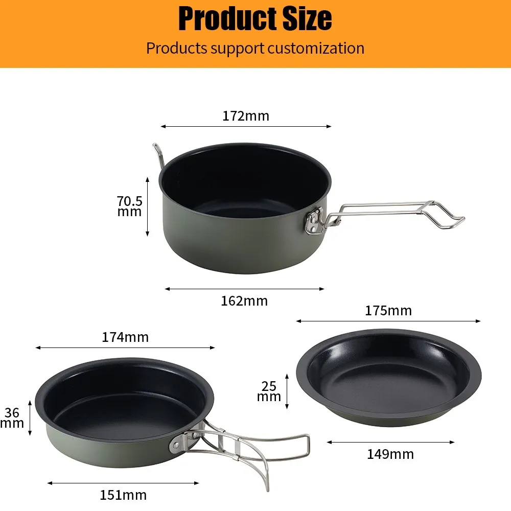 Factory Price Aluminum Mess Kit Outdoor Hiking Camping Cookware Set For 2-3 Persons