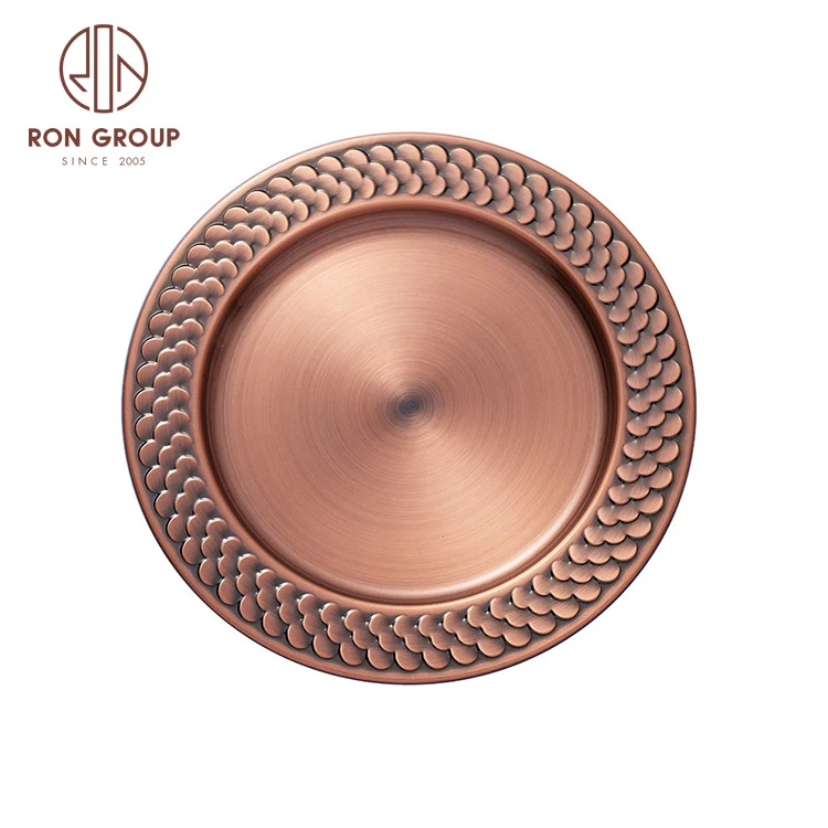 Wholesale 30cm Stainless Steel Serving Dish for Party Elegant Rice Panicle Tray Dinner Plate Metal Gold Charger Plate