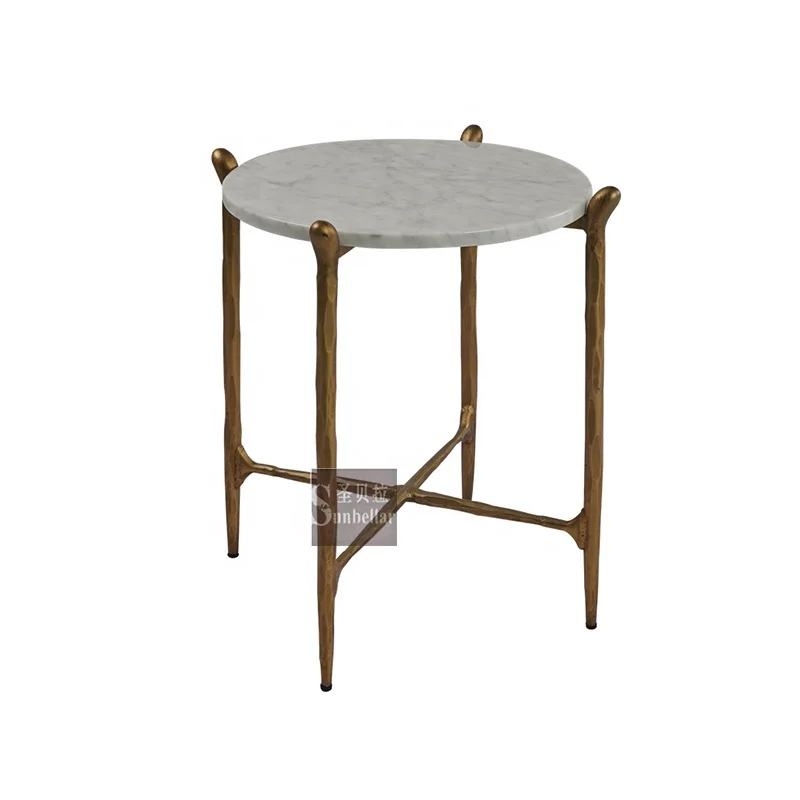 new design metal iron forged small coffee table round marble top  living room coffee & side table luxury high quality end table