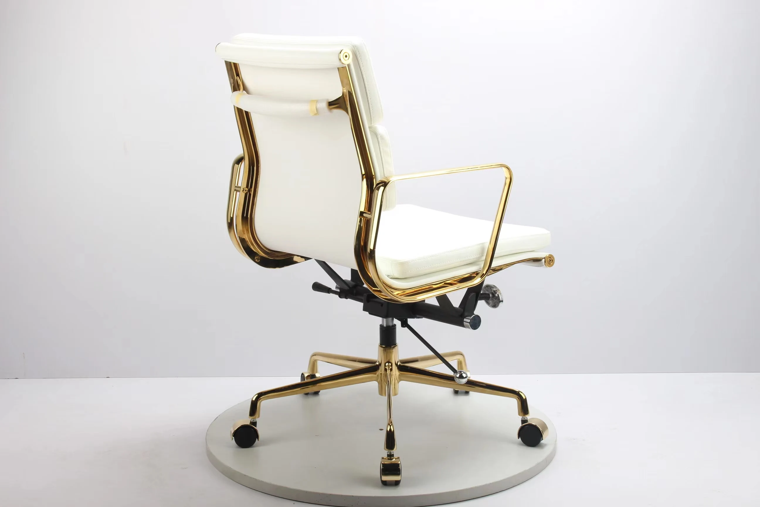 golden aluminum  leather PU  arm high back office chair
