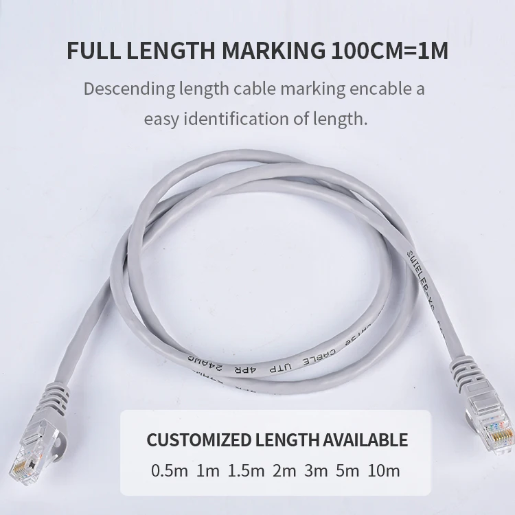 Cat5e UTP Patch Cord 26AWG BC Stranded OFC Copper RJ45 8P8C 100Mbps High Speed Network Patch Cable 1M Grey PVC