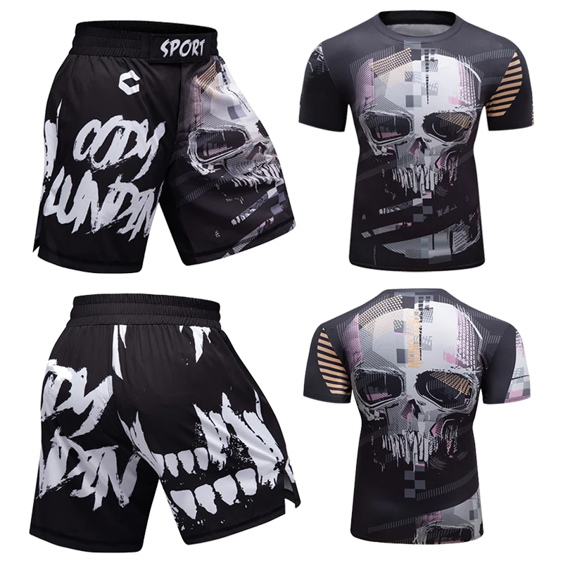 Cody Lundin MMA BJJ Shorrts and Tight Rash Guard Fitness Gym Wear Men Set Custom Logo Breathable OEM