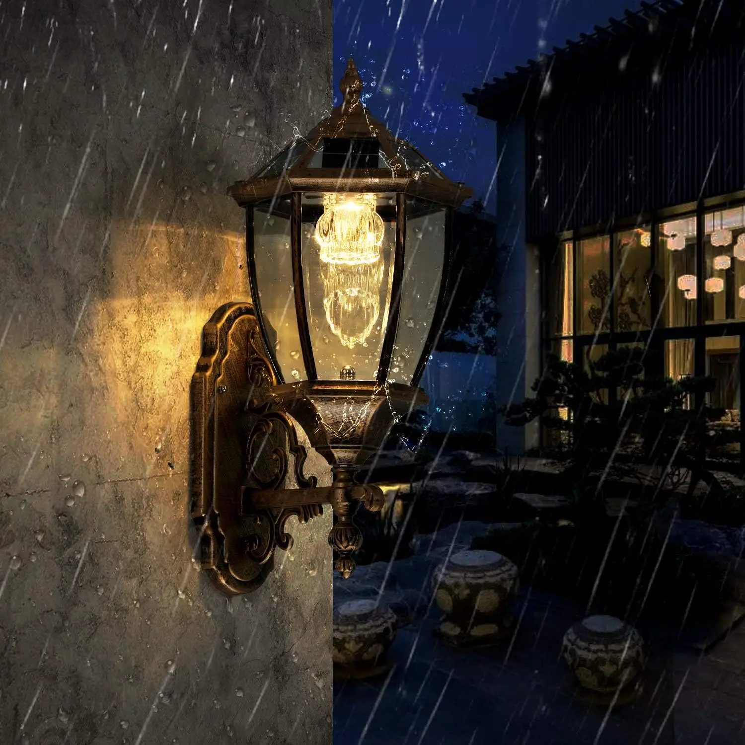 Custom Solar Sensor LED Wall Light Waterproof Vintage Lamp Fixtures for Garden Fence Exterior Outdoor Walls-IP65 Rating