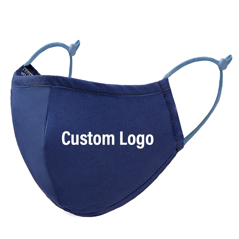 Wholesale Custom Fashion Design Logo Printing Soft Cloth Good Price 2 Ply Breathable Navy Blue Cotton Facemask