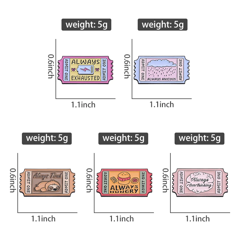 Always Hungry Overthinking Enamel Pins Creative Bookmark Lapel Pin Metal Backpack Relieve Anxious Brooch Wholesale Jewelry Badge