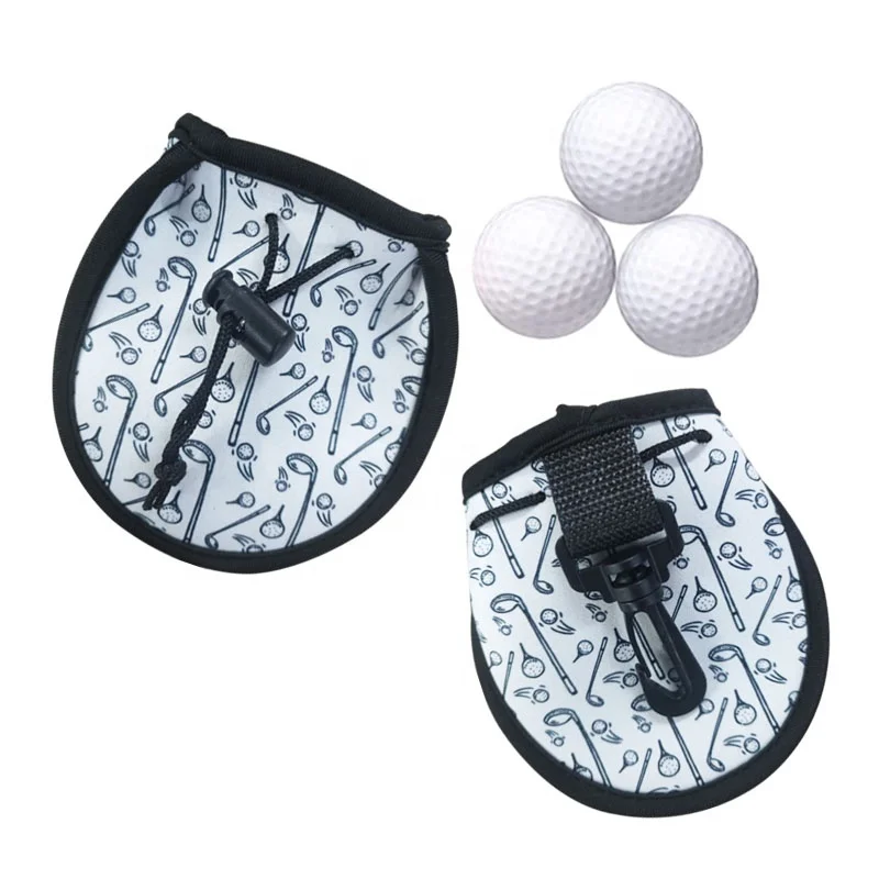 Hot selling transfer golf Ball pouch with lanyard neoprene portable golf Ball Drawstring pouch 3 packs for Outdoor sports