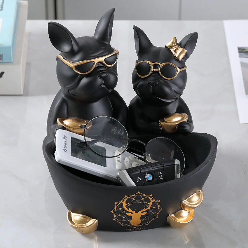 Creative Resin Lover Bulldog Dog Statue Animal Sculpture Storage Decoration Home Living Room Decor Housewarming Gift