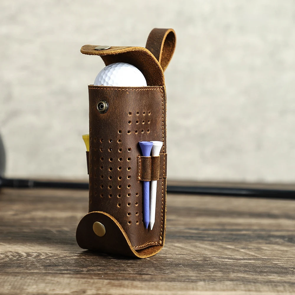 CONTACTS FAMILY Vintage Style Golf Bag Handmade Genuine Leather Golf Bags For Men Golf Ball Bag Pouch